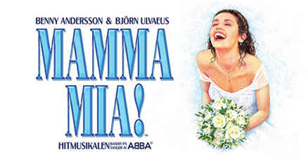 Link til Mamma Mia! musikal Folketeateret 2021 hotellpakke med billetter